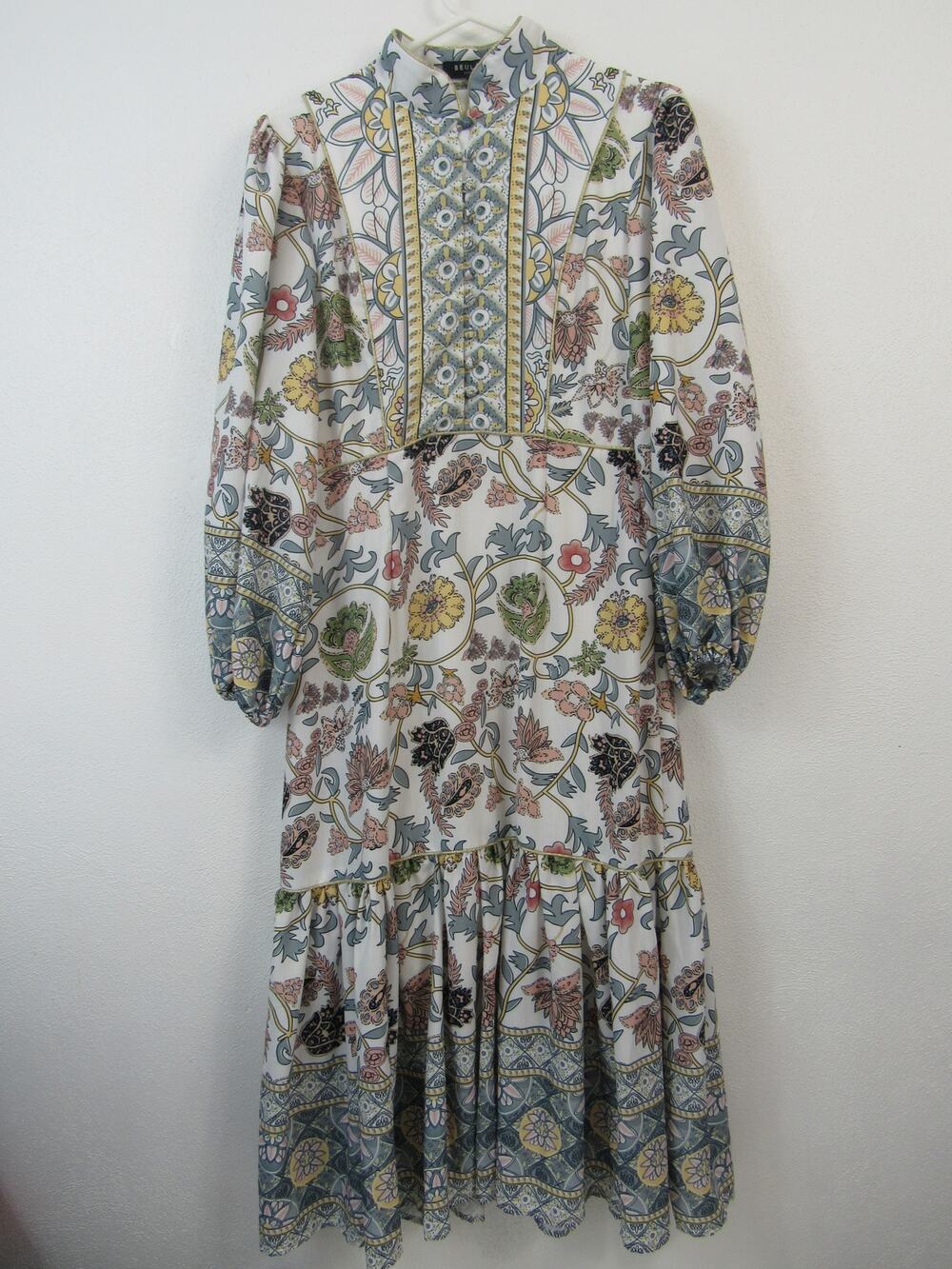 Beulah Large Floral Printed High Neck Midi Dress Bohemian Boho Retro 70s